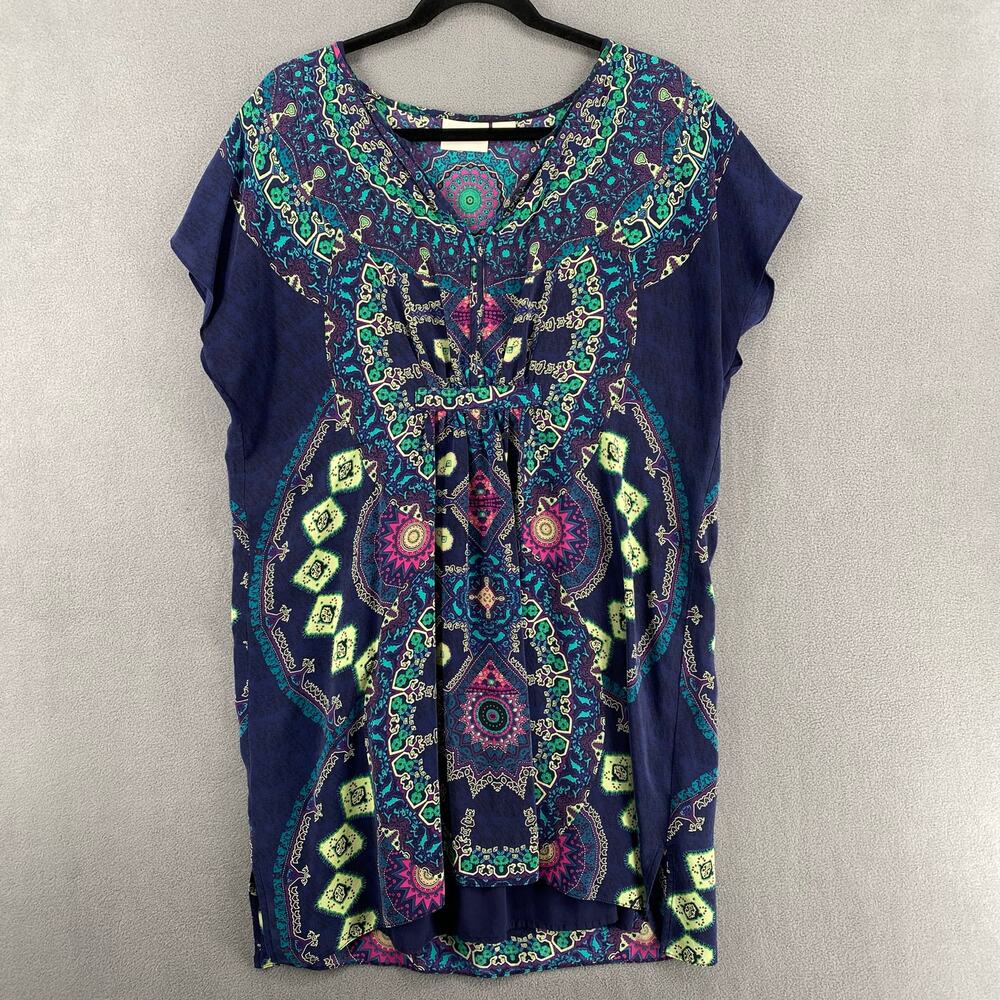 Maeve Anthropologie‎ Medallion Silk Dress Womens L Purple Bohemian Goddess Chic
